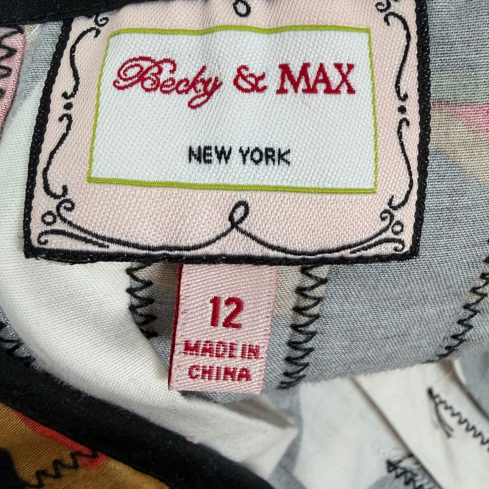 Becky & Max Skirt Womens 12 Multicolor Pleated‎ Retro Geometric Print Cotton - Picture 2 of 8